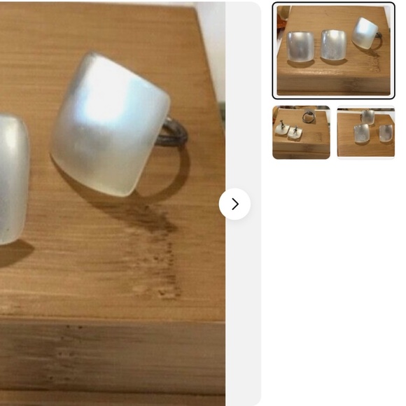 Vintage Sterling Silver Lucite Ring & Earrings Set – Frosted Cabochons, MCM - Picture 2 of 2